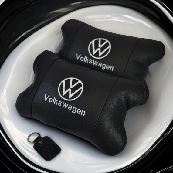 Набор подушек 2шт в авто Volkswagen из натуральной кожи, на подголовник в машину, Автомобильная подушка | Зображення 9