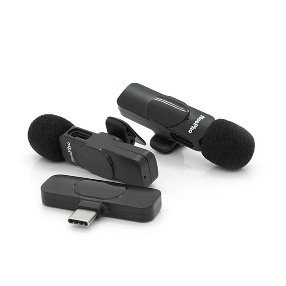 Петличный беспроводной микрофон NeePho N8 + (2шт), встроенный АКБ 80mAh, Black