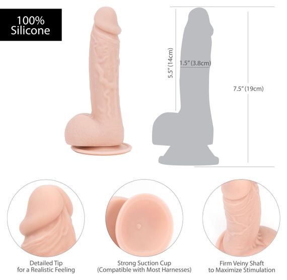 Реалістичний фалоімітатор на присосці ADDICTION — Mark 7,5″ Dildo With Balls, Beige Sex Aura | Зображення 4