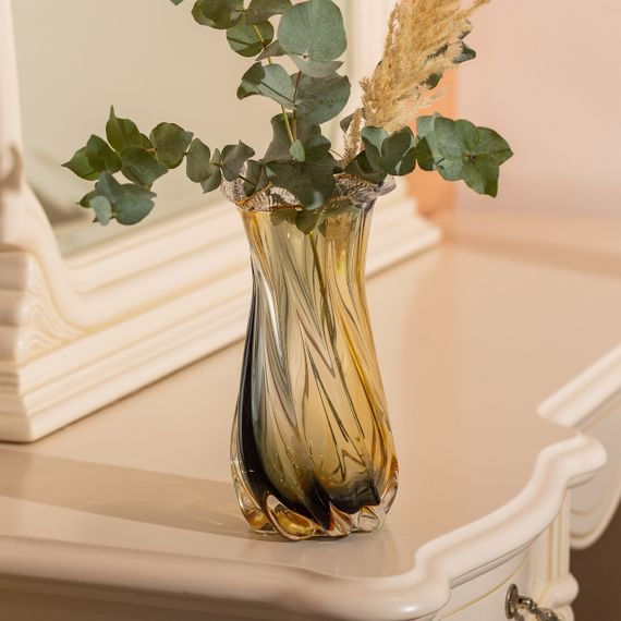 Ваза декоративна 30 см для квітів скляна фігурна ваза з кольорового скла 1.8 л Жовто-сіра HP-9-10 | Зображення 2