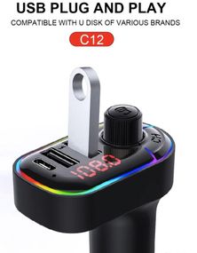 FM трансмиттер модулятор C12 с Bluetooth 5.0 Автомобильная двойная USB зарядка Черный