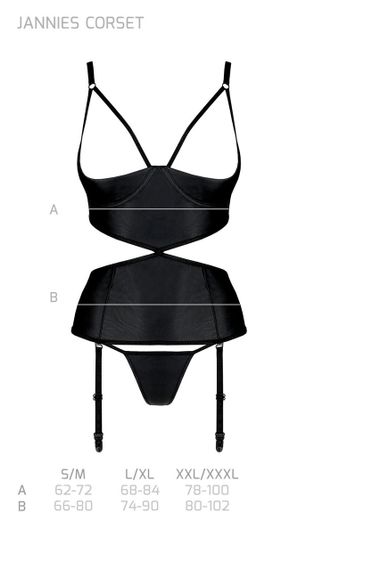 Корсет з відкритими грудьми Passion JANNIES CORSET L/XL black, стрінги в наборі | Зображення 6