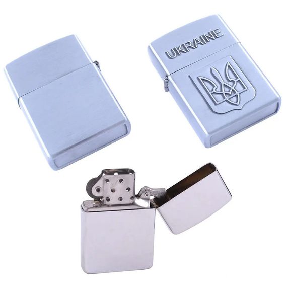 Зажигалка бензиновая герб Украины 4410, зажигалка в подарок, сувенирные зажигалки. Цвет: серебряный | Зображення 5