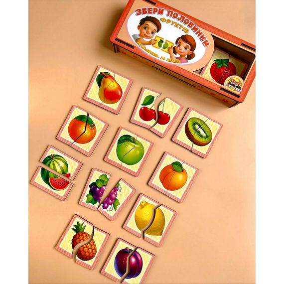 Настільна розвиваюча гра-пазл "Фрукти" Ubumblebees (ПСФ075) PSF075, 12 картинок-половинок | Зображення 3