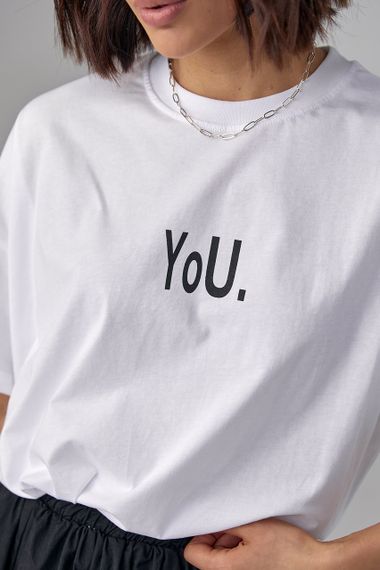 Женская футболка oversize с надписью You - белый с черным цвет, S (есть размеры) | Зображення 3