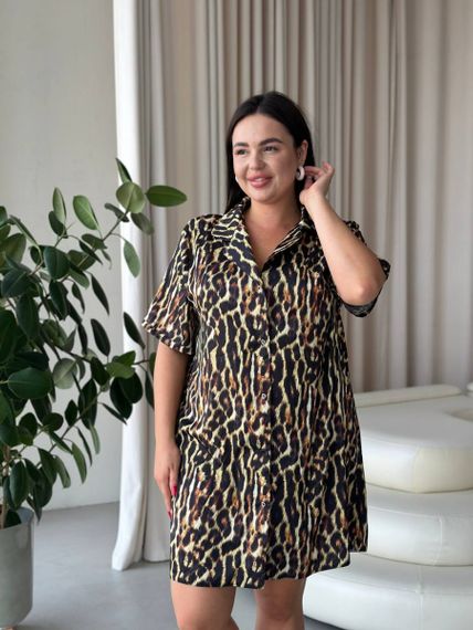 Шовкова леопардова сорочка на ґудзиках для дому PLUS SIZE | Зображення 2