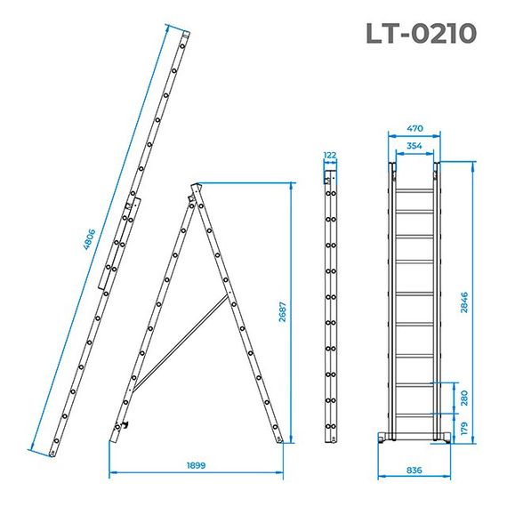 Драбина алюмінієва 2-секційна універсальна розкладна INTERTOOL LT-02101 | Зображення 2