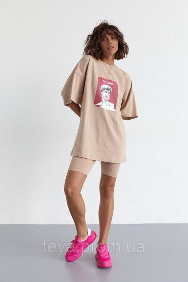 Жіночий костюм з футболкою oversize і велосипедками колір кавовий FL_000356 | Зображення 6