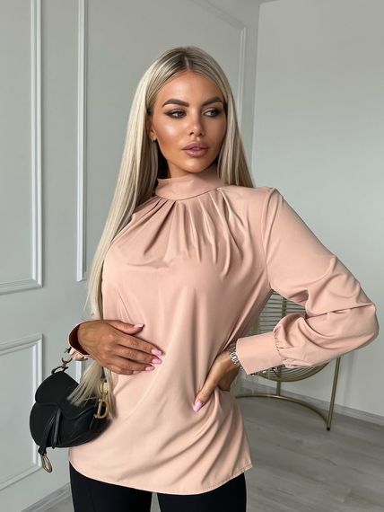 Женская нарядная легкая блуза с длинным рукавом софт NA971 цвет бежевый размер 42/44 | Зображення 1