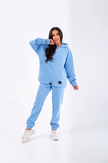 Женский теплый спортивный костюм на флисе худи и штаны NB23038 цвет голубой, размер 46/48 | Зображення 1
