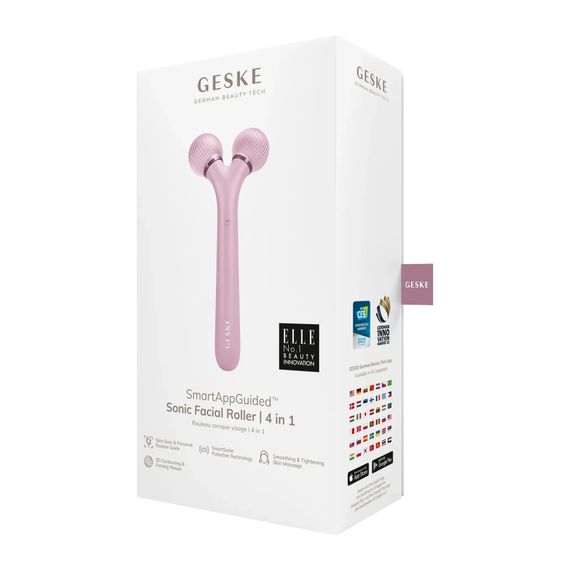 Електронний ультразвуковий ролик для обличчя GESKE Sonic Facial Roller 4в1 gray, Рожевий | Зображення 7