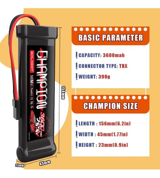 GOLDBAT 8.4V 3600mAh NIMH акумулятор з Tamiya роз'ємом для RC авто, бота та баггі | Зображення 4