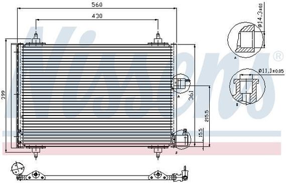 Радіатор Кондиціонера Citroen Berlingo Peugeot Partner 1.1 2002-9645975180 9652829880 Розмір 560x361 | Зображення 1