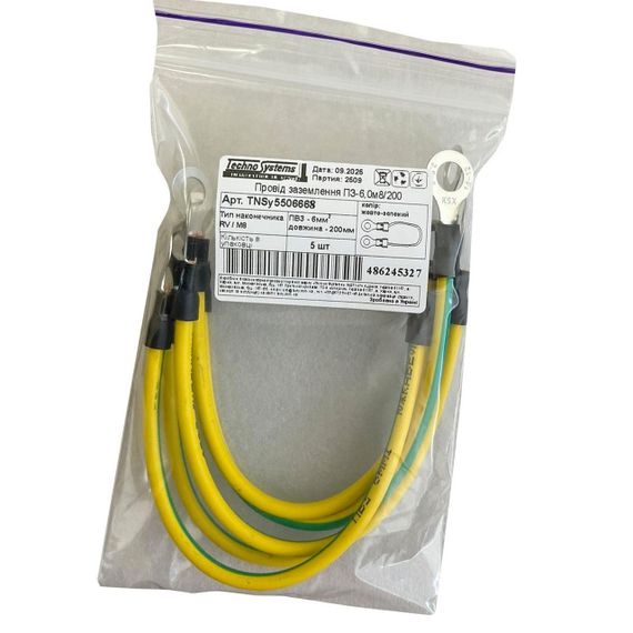 Провід заземлення ПЗ-10.0м8/200 (ПВ3-10мм2 Ж/З L200мм М8) Ny95506668 | Зображення 1