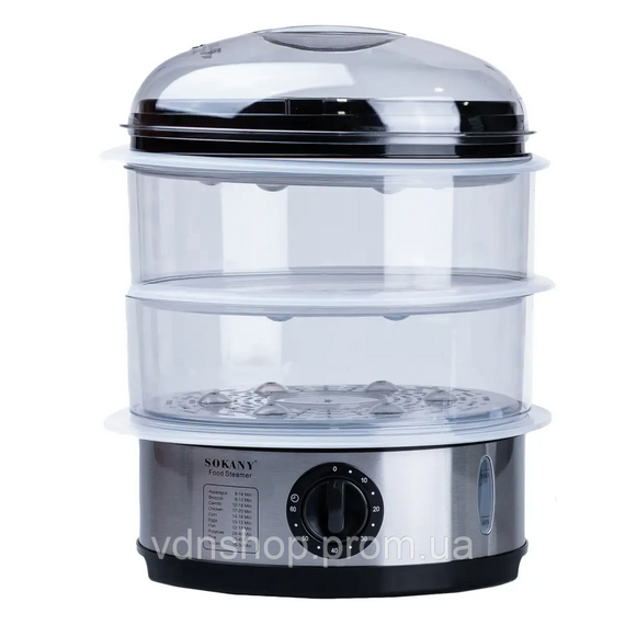 Пароварка електрична трирівнева 650 Вт 11 л з таймером і захистом від перегріву Sokany SK-07018