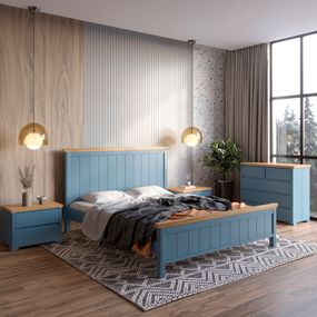 Двоспальне дерев'яне ліжко Mebigrand Вірджинія Сіро-синій (S7010R90B)/Горіх світлий 140х200 см (MBG-3259)