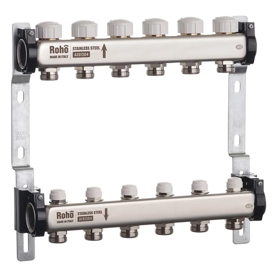 Коллектор с термостатическими и запорными клапанами Roho R805-06 - 1"х 6-ти. (RO0060)