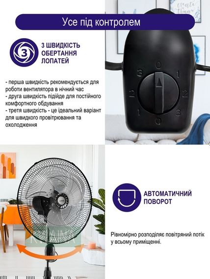 Вентилятор 3в1 з регульованою висотою XPRO Fan 18 Stand Fan (46104-_785) | Зображення 4
