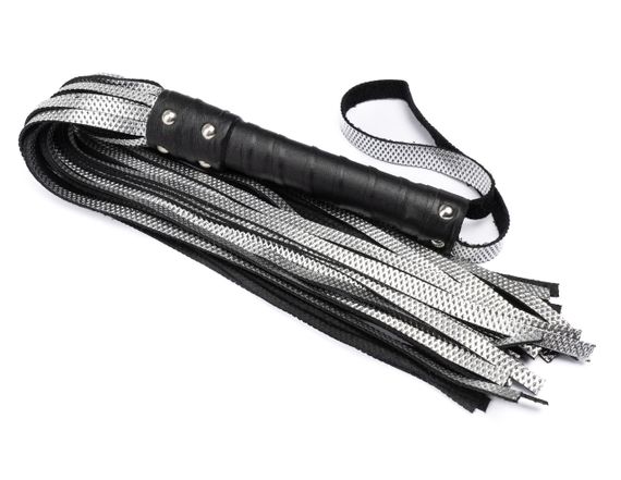 Флоггер из натуральной кожи Flirty Hard Leather - Black & Silver, BG-00036 Sex Aura | Зображення 2