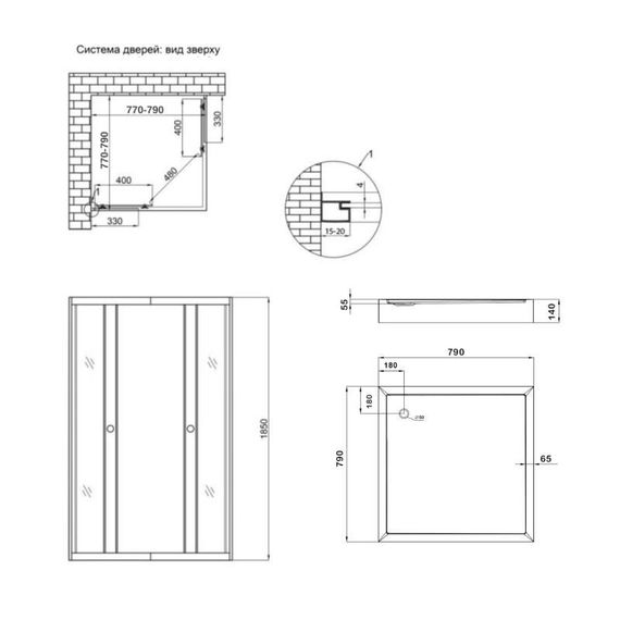 Lidz Wawel SC80x80.SAT.LOW.FR Душова кабіна квадратна, скло Frost 4 мм + Lidz Душовий піддон KAPIELKA ST80x80х14 | Зображення 1