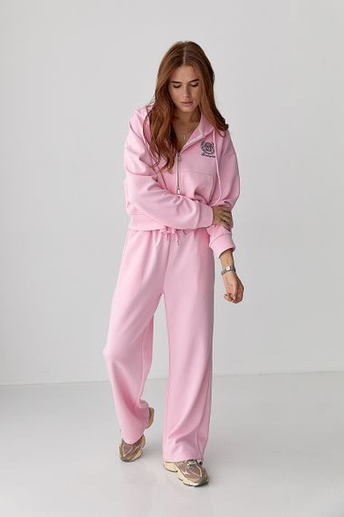 Вільний спортивний костюм з худі та прямими штанами - рожевий цвет, ONE SIZE (є розміри)