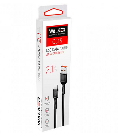 Кабель USB MicroUSB WALKER C315 2,1А 1м чорний | Зображення 1