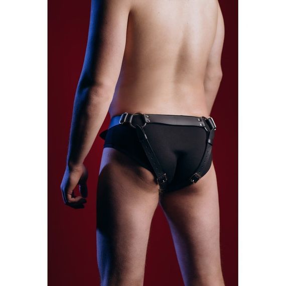 Гартеры-трусы мужские One Size MG5 из натуральной кожи, черные Sex Aura | Зображення 1