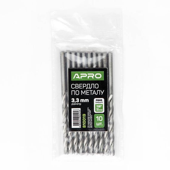 Свердло для металу HSS (P6M5) Ø 3.3 мм (пачка, кратність10 шт.) APRO 8100191 | Зображення 2