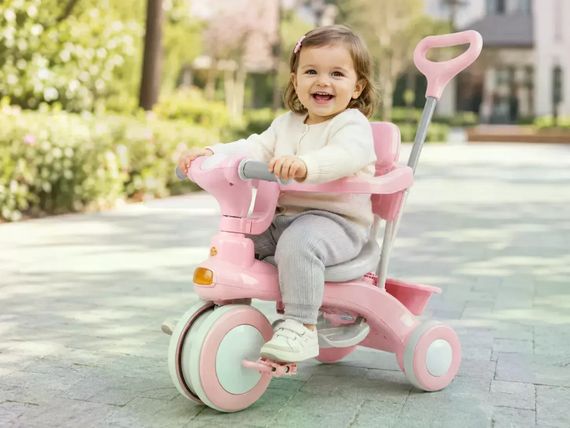 Дитячий триколісний велосипед Baby Carriage 588 рожевий з батьківською ручкою • Велосипед-коляска Baby Carriage 588 для малюків з кошиком | Зображення 5
