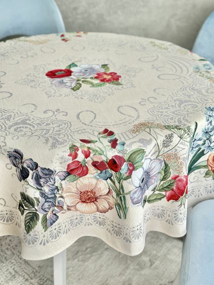 Скатертина гобеленова MANDALAS FLOWERS Limaso, Ø160, Кругла, Повсякденний, Без люрексу, 40% поліестер, 60% бавовна, Гобелен | Зображення 2