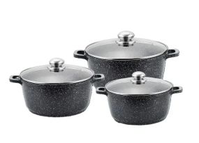 Кухонний набір каструль Benson BN-298 з литого алюмінію та мраморним антипригарним покриттям об'ємом 1.5/2.2/3.2 л.