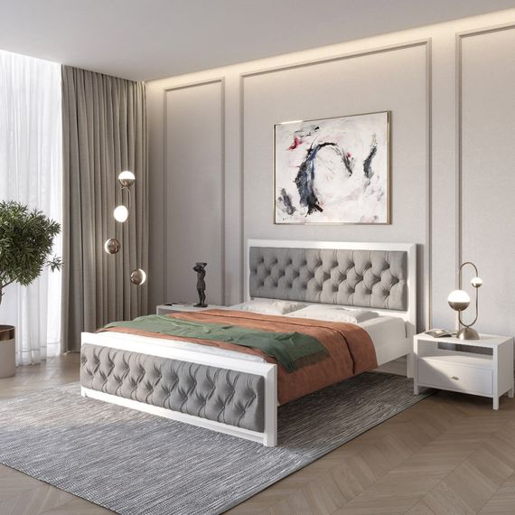 Двоспальне дерев&#039;яне ліжко Mebigrand Барселона Б3 Білий (RAL9003)/Аляска 93 (Сірий) 180х200 см (MBG-13787)