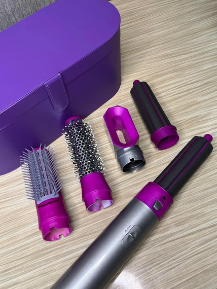 Стайлер + Коробка 5в1 HAIR BRUSH Styler для різних типів волосся з функціями надання об'єму, випрямлення, укладання Фіолетовий | Зображення 1
