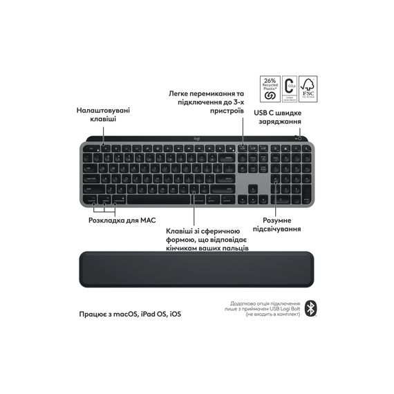 Комплект Logitech MX Keys S Combo для MAC Bluetooth/Wireles UA Space Grey (920-012845) | Зображення 3