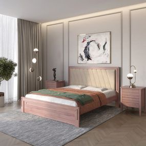 Двоспальне дерев'яне ліжко Mebigrand Торонто Т6 Горіх лісовий/Аляска 23 (бежевий) 180х190 см (MBG-9652)