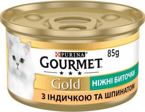 Влажный корм Gourmet Gold для взрослых котов, индейка и шпинат 48х85г