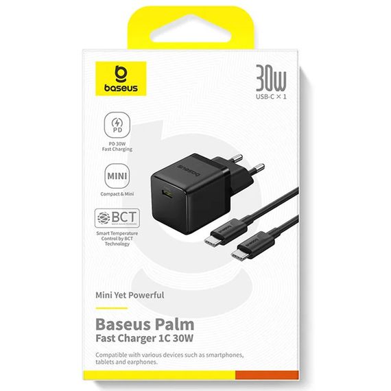 МЗП Baseus Palm Fast Charger 30W (1USB-C) + кабель Type-C to Type-C (P10111605113-01) Cluster Black | Зображення 4