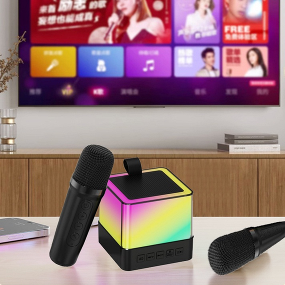 Портативная Bluetooth колонка K18 с LED подсветкой 2 микрофона черный | Зображення 1