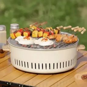 Гриль для барбекю бездимний з гратами 30×30×11,5 см / Портативна вугільна піч для кемпінгу та саду