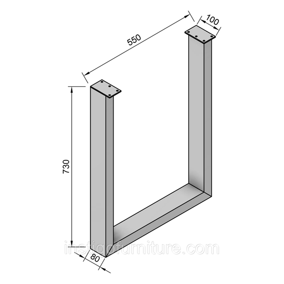Опора ножка для стола из металла 550×100mm, H=730mm (профильная труба: 80x40mm) Белый | Зображення 7