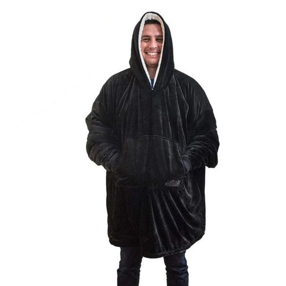 Толстовка  плед с капюшоном и рукавами Huggle Hoodie оверсайз,худи с большим карманом для рук ,цвет: черный