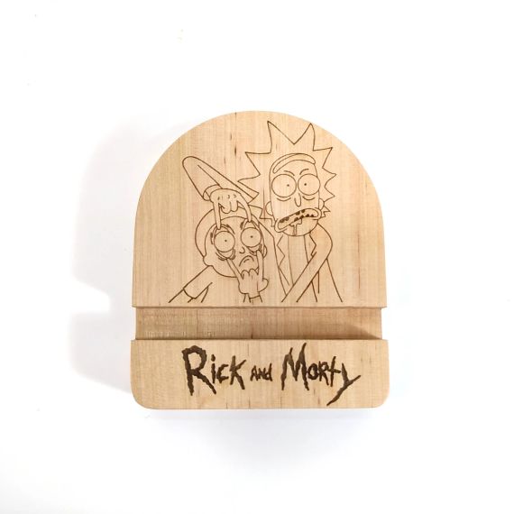 Підставка тримач під смартфон телефон планшет Rick and Morty 10х12х2 см Майстерня містера Томаса Дерево