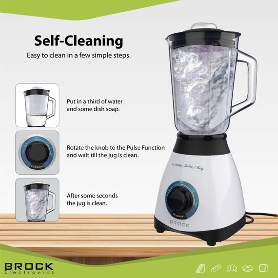 Блендер BROCK BL 1501 WH стаціонарний 500Вт/ скляна чаша 1,5л/ PULSE/ 2 швидкості/ дроблення льоду | Зображення 3