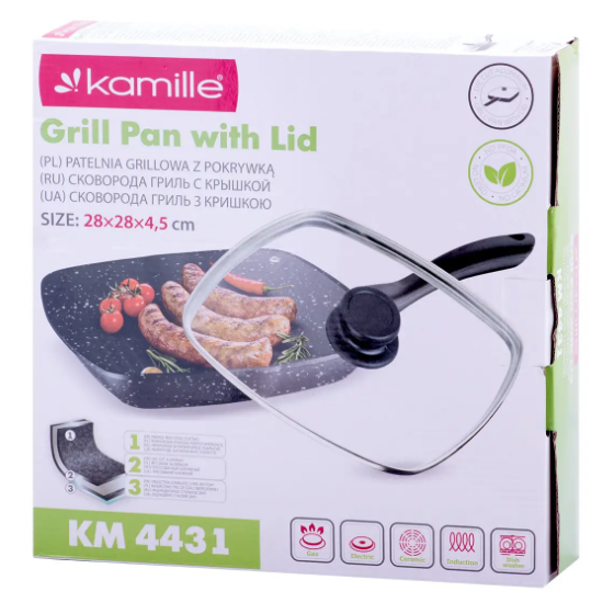 Сковорідка-гриль d28см з кришкою литий алюміній а/п Black marble 4431 KAMILLE | Зображення 6