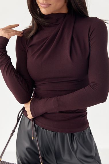 Приталений лонгслів із оригінальною горловиною - баклажан цвет, XL (є розміри) | Зображення 3