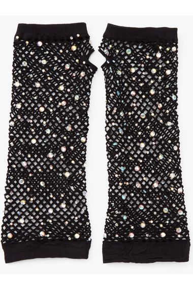 Рукавички в сітку із стразами One SIze Fishnet Arm Warmers Gloves від Leg Avenue Rhinestone, чорні | Зображення 4