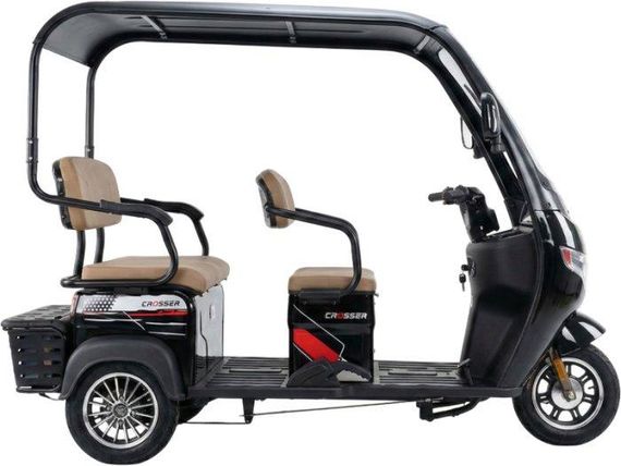 Електротрайк Crosser TR-7 1000W 72V 24Ah, 3 місця, до 60 км, з дахом і кофром, триколісний електроскутер Чорний | Зображення 3