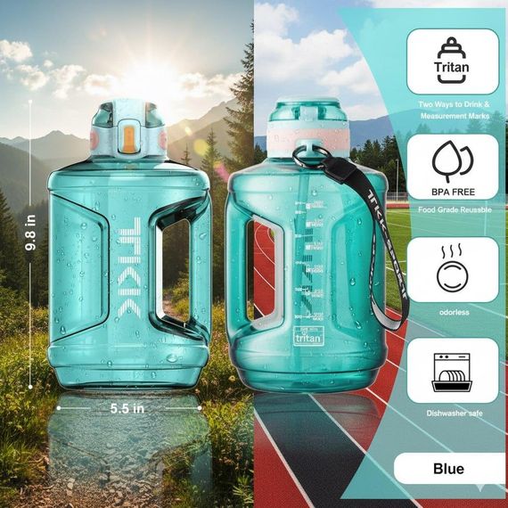 Спортивна пляшка TKK 2300 мл (2.3 л) — Бірюзовий Tritan BPA-free, ударостійка еко-пляшка з ручкою та клапаном | Зображення 5