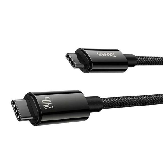 Дата кабель Baseus Tungsten Gold Type-C to Type-C Cable 240W (1m) (CAWJ04000) Black | Зображення 1