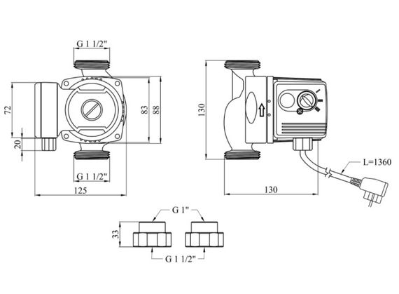 Циркуляционный насос Pumpman GRS25/40/130 Нmax 4 м Qmax 3 куб.м 88 Вт с гайками (CV029794) | Зображення 1